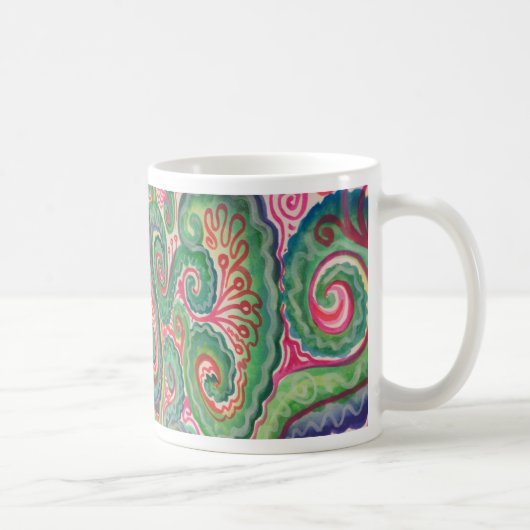 お洒落な水彩画: ピンクおよび若草色 コーヒーマグカップ (右)