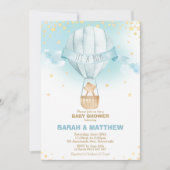 お洒落な熱気の気球のベビーシャワーくまの男の子 招待状 (正面)