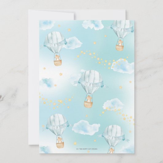 お洒落な熱気の気球のベビーシャワーくまの男の子 招待状 (裏面)