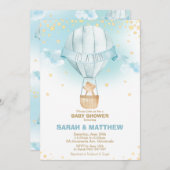 お洒落な熱気の気球のベビーシャワーくまの男の子 招待状 (正面/裏面)