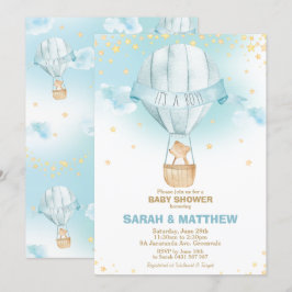 お洒落な熱気の気球のベビーシャワーくまの男の子 招待状