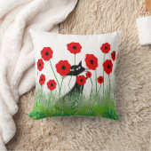 お洒落な猫の枕黒猫およびケシ クッション (ブランケット)