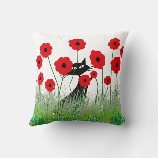 お洒落な猫の枕黒猫およびケシ クッション (裏面)