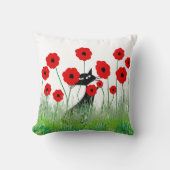 お洒落な猫の枕黒猫およびケシ クッション (正面)