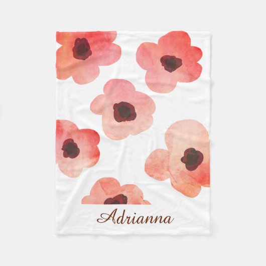お洒落な珊瑚の水彩画の花は個人化なります フリースブランケット (正面)
