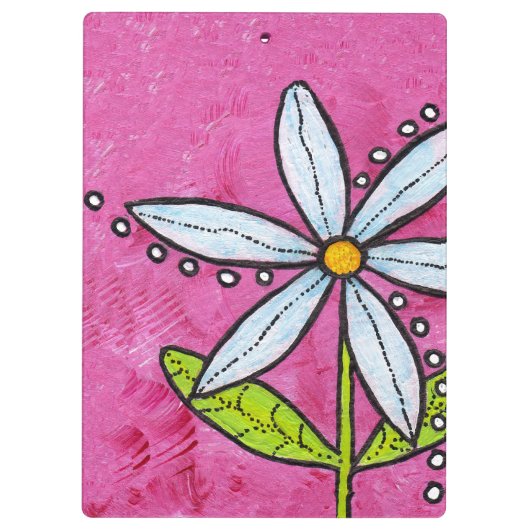 お洒落な白いデイジーの花のピンク クリップボード (裏面)
