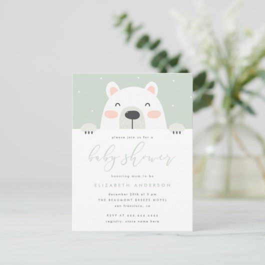 お洒落な白くまの漫画の冬のベビーシャワー インビテーションポストカード (スタンド正面)
