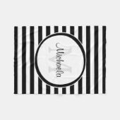 お洒落な白黒の日除けのストライプのモノグラムのな名前 フリースブランケット (正面(横))