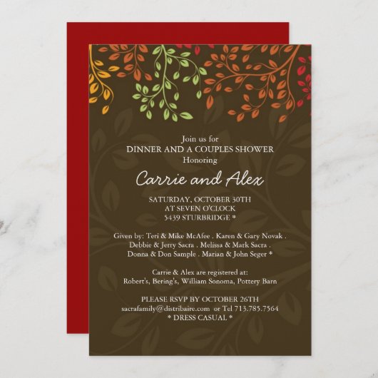 お洒落な秋の婚約パーティの招待状 招待状 (正面/裏面)