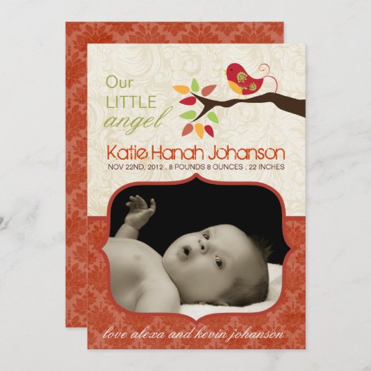 お洒落な秋の誕生の発表の写真カード 案内状 (正面/裏面)