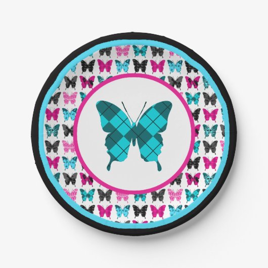 お洒落な翼: アーガイル柄のな青 ペーパープレート (正面)