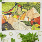 お洒落な自然の緑は鳥パターンをオウム返しします キッチンタオル (折り畳み)