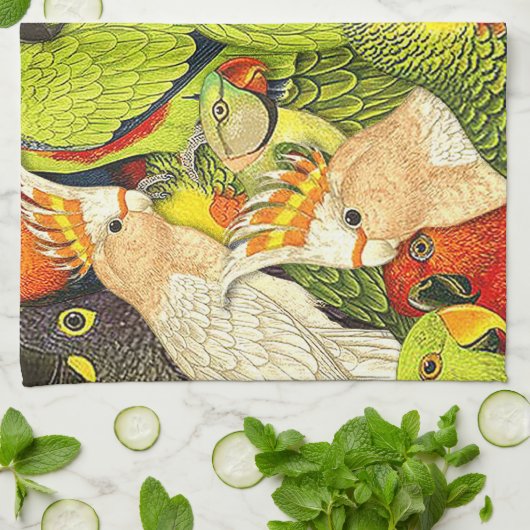 お洒落な自然の緑は鳥パターンをオウム返しします キッチンタオル (折り畳み)