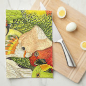 お洒落な自然の緑は鳥パターンをオウム返しします キッチンタオル (四つ折り)