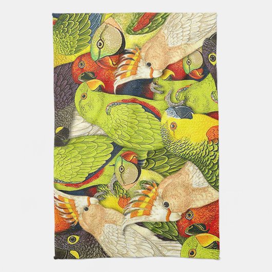 お洒落な自然の緑は鳥パターンをオウム返しします キッチンタオル (縦)