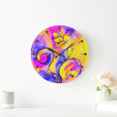 お洒落な花のピンクの黄色の青 ラージ壁時計 (ホーム)