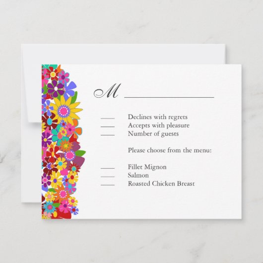 お洒落な花の応答カード 出欠カード (裏面)