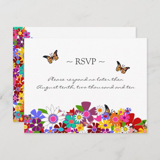 お洒落な花の応答カード 出欠カード (正面/裏面)