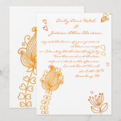 お洒落な花の結婚式招待状-オレンジ 招待状 (正面/裏面)