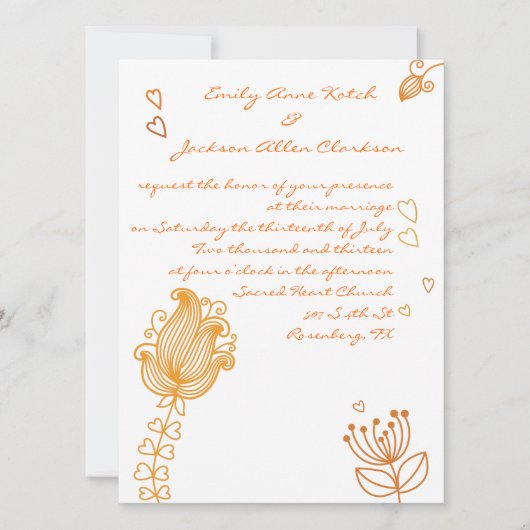 お洒落な花の結婚式招待状-オレンジ 招待状 (正面)