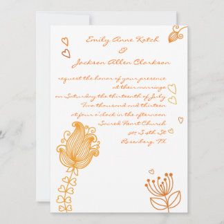 お洒落な花の結婚式招待状-オレンジ 招待状