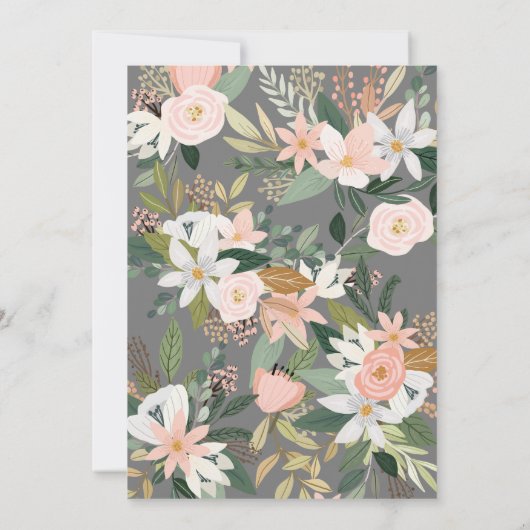 お洒落な花の赤面のピンクの灰色の女の子のベビーシャワー 招待状 (裏面)