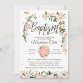 お洒落な花の赤面のピンク及び白い女の子の洗礼 招待状 (正面)