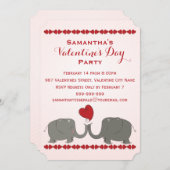 お洒落な象のバレンタインデーのパーティー 招待状 (正面/裏面)