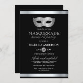 お洒落な銀及び黒い仮面舞踏会の菓子16のパーティー 招待状 (正面/裏面)