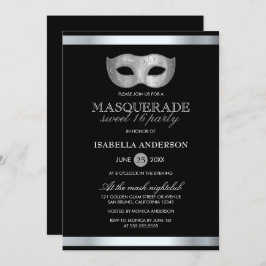 お洒落な銀及び黒い仮面舞踏会の菓子16のパーティー 招待状