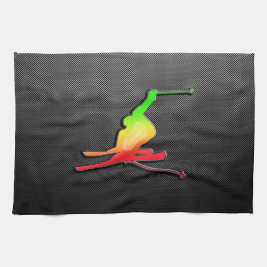 お洒落な雪のスキー キッチンタオル (横)