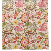 お洒落な鳥、花、ハートのシャワー・カーテン シャワーカーテン (正面)