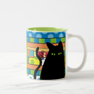 お洒落な黒猫"脂肪質猫" ツートーンマグカップ