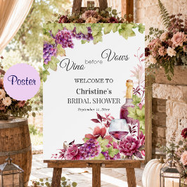 お洒落な「Vino before Vows」ブライダルシャワーのウェルカムボード ポスター