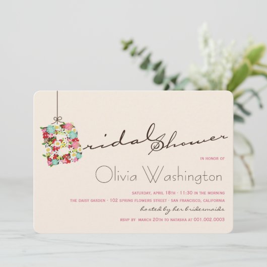 お洒落なBの春の花のブライダルシャワーの招待 招待状 (スタンド正面)