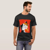 お洒落にオレンジジュースを飲むネコ Tシャツ (正面フル)