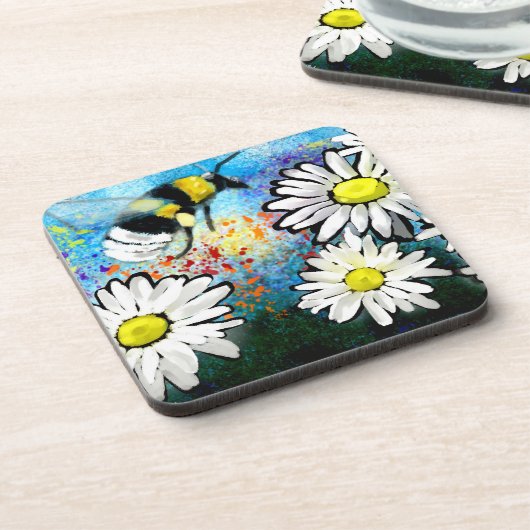 お洒落のまわりにデイジーフローラブルーホワイト コースター (左側)