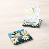 お洒落のまわりにデイジーフローラブルーホワイト コースター (右側)