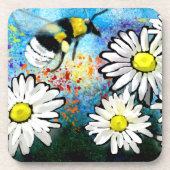 お洒落のまわりにデイジーフローラブルーホワイト コースター (正面)