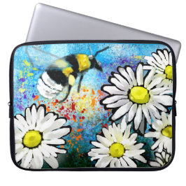 お洒落のまわりにデイジーフローラブルーホワイト ラップトップスリーブ