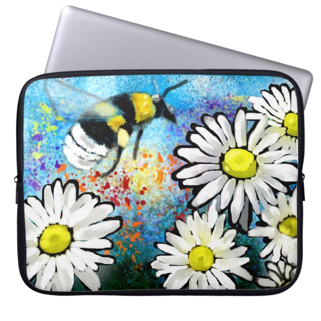 お洒落のまわりにデイジーフローラブルーホワイト ラップトップスリーブ (正面)