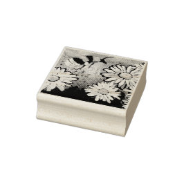 お洒落のまわりにデイジーフローラブルーホワイト ラバースタンプ