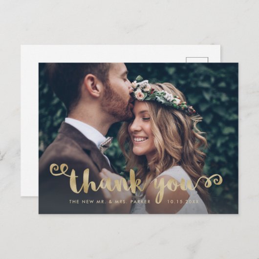 お洒落の写真結婚金ゴールドフェイクスクリプト ポストカード (正面/裏面)