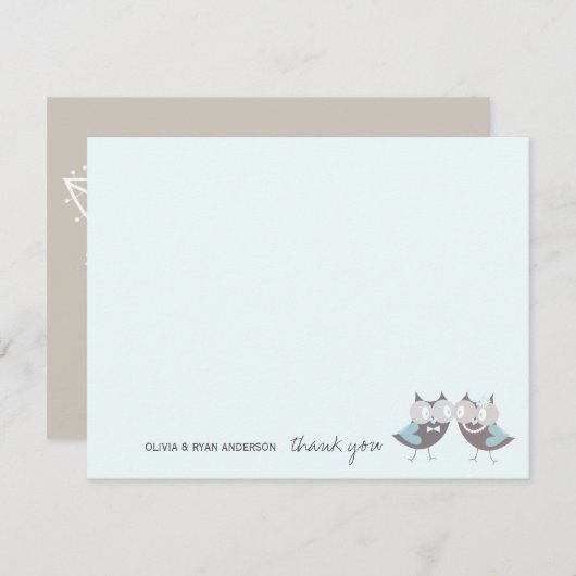 お洒落の結婚茶色のフクロウの木の枝ありがとう サンキューカード (正面/裏面)
