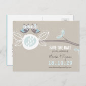 お洒落の結婚Owls Tree Branch日付を保存 案内ポストカード (正面/裏面)