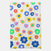 お洒落はっきりしたカラフルフローラレトロ キッチンタオル (縦)
