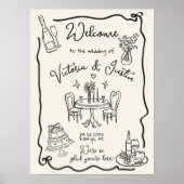 お洒落ようこそ結婚の波打つフレームボウ ポスター (正面)