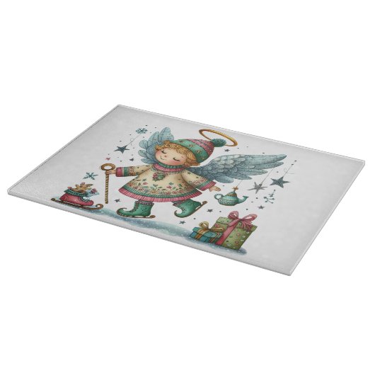 お洒落アイススケートのクリスマスエンジェル カッティングボード (角)