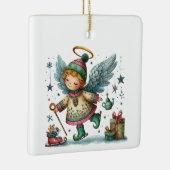 お洒落アイススケートのクリスマスエンジェル セラミックオーナメント (右)