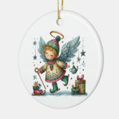 お洒落アイススケートのクリスマスエンジェル セラミックオーナメント (左)